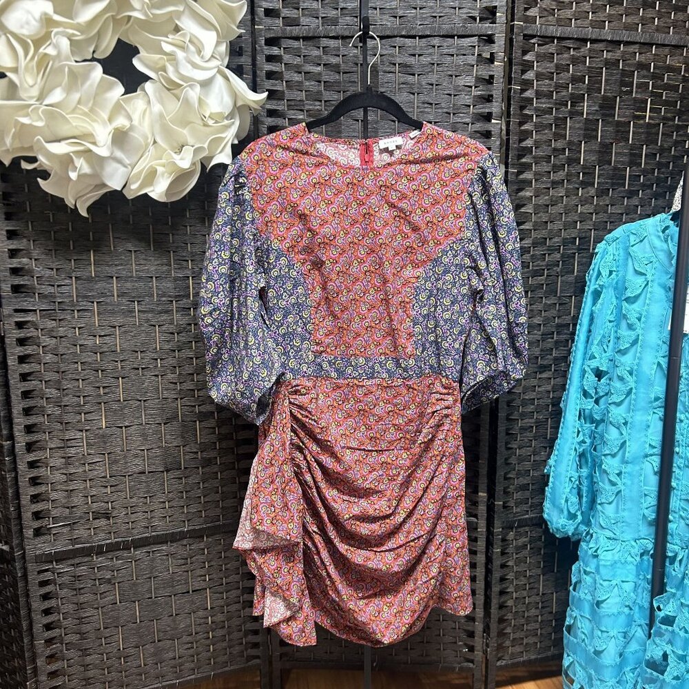 Rhode Puff Sleeved Ruched Skirt Floral Mini Dress Size Large
